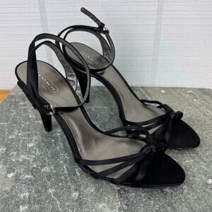 Coach Bethanie Black Satin Strappy Knot Heels Pumps Ankle Strap Stiletto 9.5